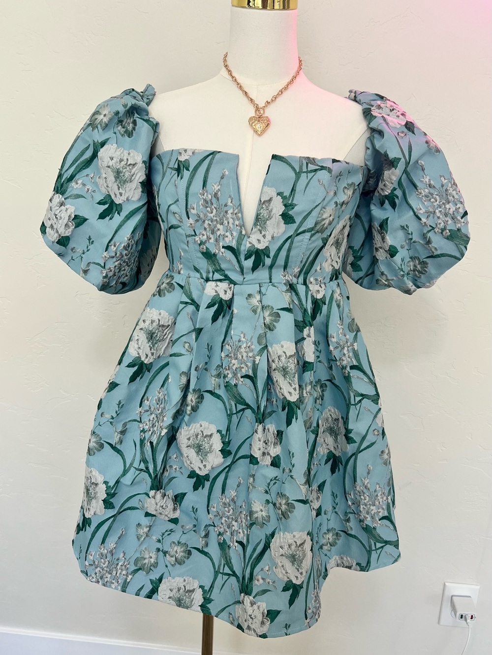 Ina Blue Floral Puff-Sleeve Mini Dress